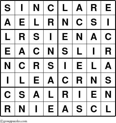 The grouppuzzles.com Answer grid for the Sinclare puzzle for 