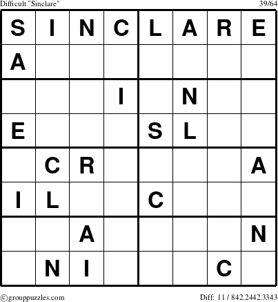 The grouppuzzles.com Difficult Sinclare puzzle for 