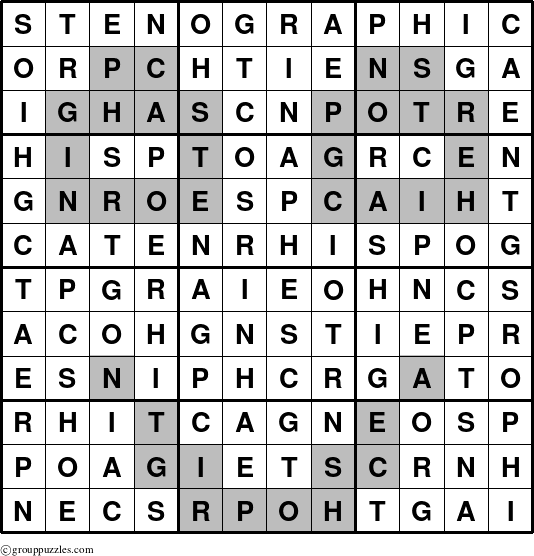 The grouppuzzles.com Answer grid for the Stenographic puzzle for 