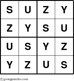 The grouppuzzles.com Answer grid for the Suzy puzzle for 