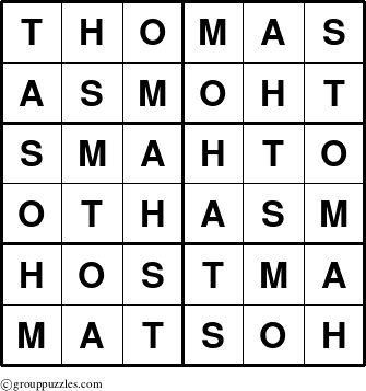 The grouppuzzles.com Answer grid for the Thomas puzzle for 