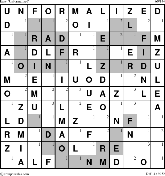 The grouppuzzles.com Easy Unformalized puzzle for  with the first 3 steps marked