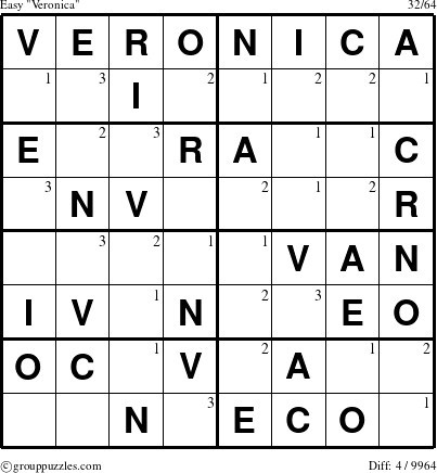 The grouppuzzles.com Easy Veronica puzzle for  with the first 3 steps marked