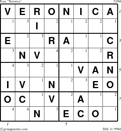 The grouppuzzles.com Easy Veronica puzzle for  with all 4 steps marked