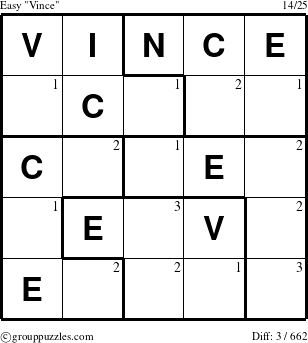 The grouppuzzles.com Easy Vince puzzle for  with the first 3 steps marked
