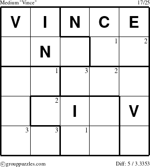The grouppuzzles.com Medium Vince puzzle for  with the first 3 steps marked