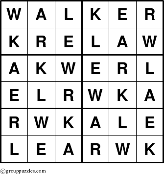 The grouppuzzles.com Answer grid for the Walker puzzle for 