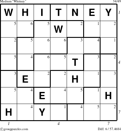 The grouppuzzles.com Medium Whitney puzzle for  with all 6 steps marked