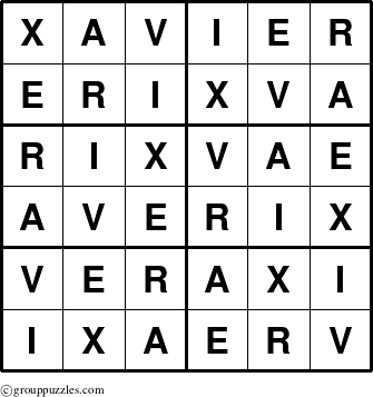 The grouppuzzles.com Answer grid for the Xavier puzzle for 