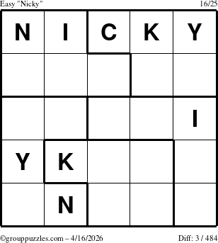 The grouppuzzles.com Easy Nicky puzzle for Thursday April 16, 2026