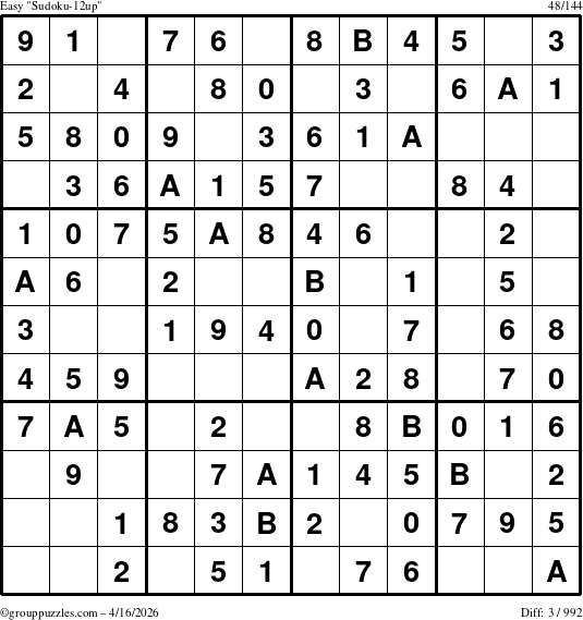 The grouppuzzles.com Easy Sudoku-12up puzzle for Thursday April 16, 2026