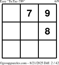 The grouppuzzles.com Easy TicTac-789 puzzle for Thursday August 21, 2025