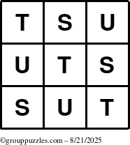 The grouppuzzles.com Answer grid for the TicTac-STU puzzle for Thursday August 21, 2025