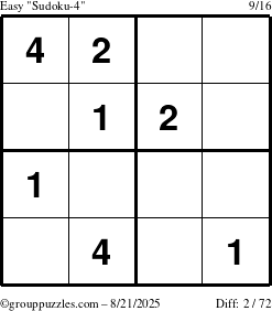 The grouppuzzles.com Easy Sudoku-4 puzzle for Thursday August 21, 2025