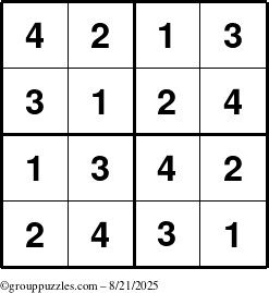 The grouppuzzles.com Answer grid for the Sudoku-4 puzzle for Thursday August 21, 2025
