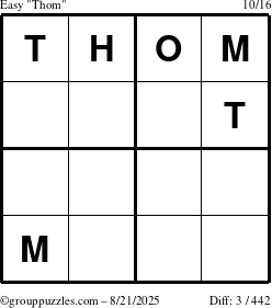 The grouppuzzles.com Easy Thom puzzle for Thursday August 21, 2025