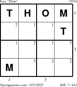 The grouppuzzles.com Easy Thom puzzle for Thursday August 21, 2025 with all 3 steps marked