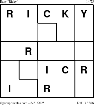 The grouppuzzles.com Easy Ricky puzzle for Thursday August 21, 2025