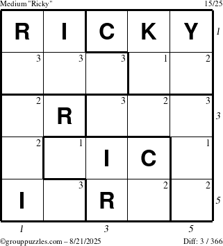 The grouppuzzles.com Medium Ricky puzzle for Thursday August 21, 2025 with all 3 steps marked