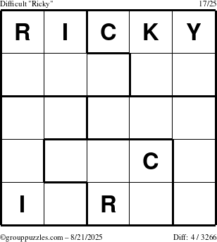 The grouppuzzles.com Difficult Ricky puzzle for Thursday August 21, 2025