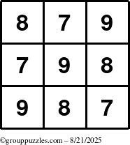 The grouppuzzles.com Answer grid for the TicTac-789 puzzle for Thursday August 21, 2025