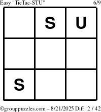 The grouppuzzles.com Easy TicTac-STU puzzle for Thursday August 21, 2025