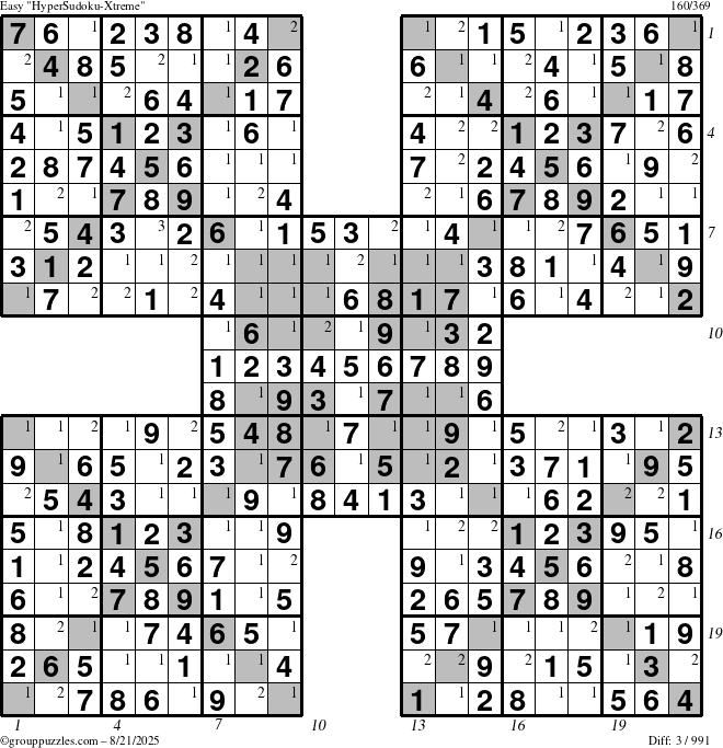 The grouppuzzles.com Easy cover-HyperXtreme puzzle for Thursday August 21, 2025 with all 3 steps marked