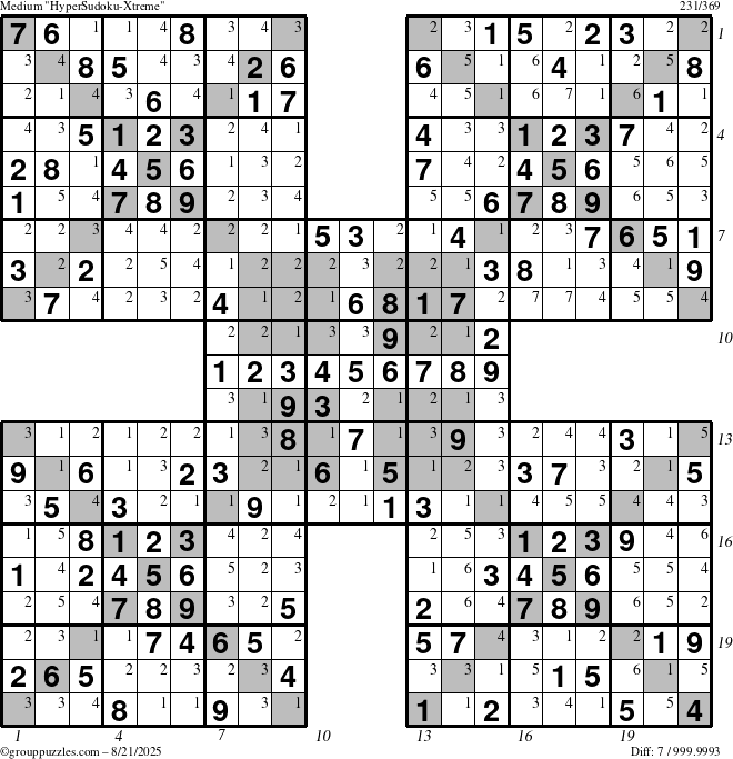 The grouppuzzles.com Medium cover-HyperXtreme puzzle for Thursday August 21, 2025 with all 7 steps marked