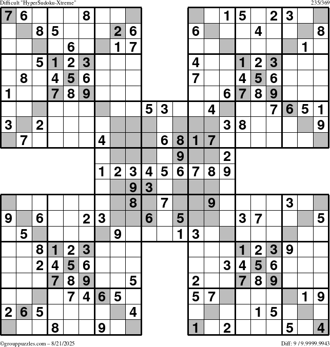 The grouppuzzles.com Difficult cover-HyperXtreme puzzle for Thursday August 21, 2025