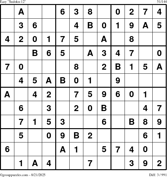 The grouppuzzles.com Easy Sudoku-12 puzzle for Thursday August 21, 2025