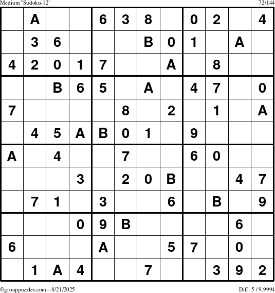 The grouppuzzles.com Medium Sudoku-12 puzzle for Thursday August 21, 2025