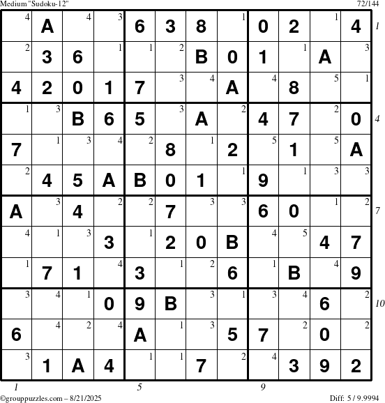 The grouppuzzles.com Medium Sudoku-12 puzzle for Thursday August 21, 2025 with all 5 steps marked