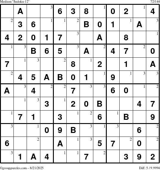 The grouppuzzles.com Medium Sudoku-12 puzzle for Thursday August 21, 2025 with the first 3 steps marked