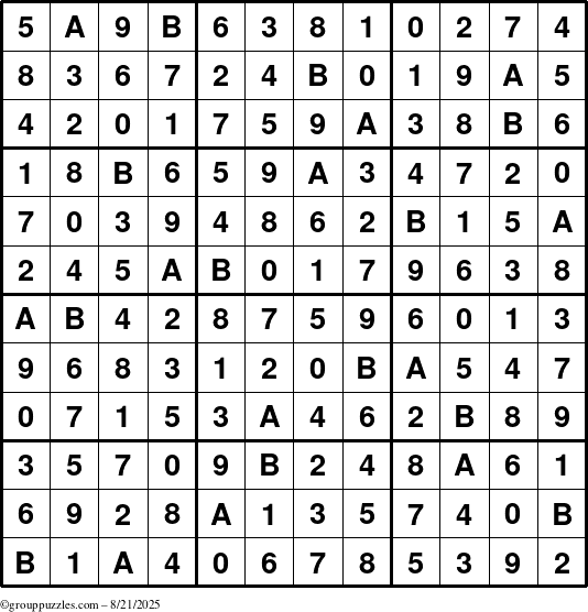 The grouppuzzles.com Answer grid for the Sudoku-12 puzzle for Thursday August 21, 2025