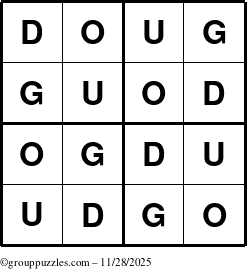 The grouppuzzles.com Answer grid for the Doug puzzle for Friday November 28, 2025