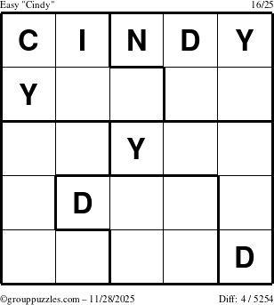 The grouppuzzles.com Easy Cindy puzzle for Friday November 28, 2025