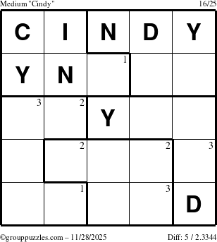 The grouppuzzles.com Medium Cindy puzzle for Friday November 28, 2025 with the first 3 steps marked