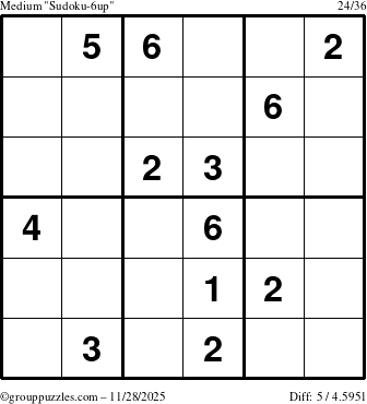 The grouppuzzles.com Medium Sudoku-6up puzzle for Friday November 28, 2025
