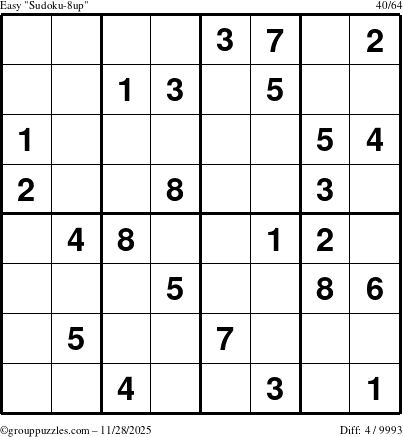 The grouppuzzles.com Easy Sudoku-8up puzzle for Friday November 28, 2025