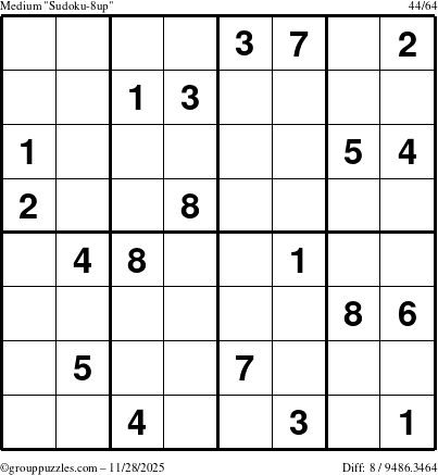 The grouppuzzles.com Medium Sudoku-8up puzzle for Friday November 28, 2025