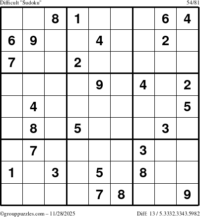 The grouppuzzles.com Difficult Sudoku puzzle for Friday November 28, 2025