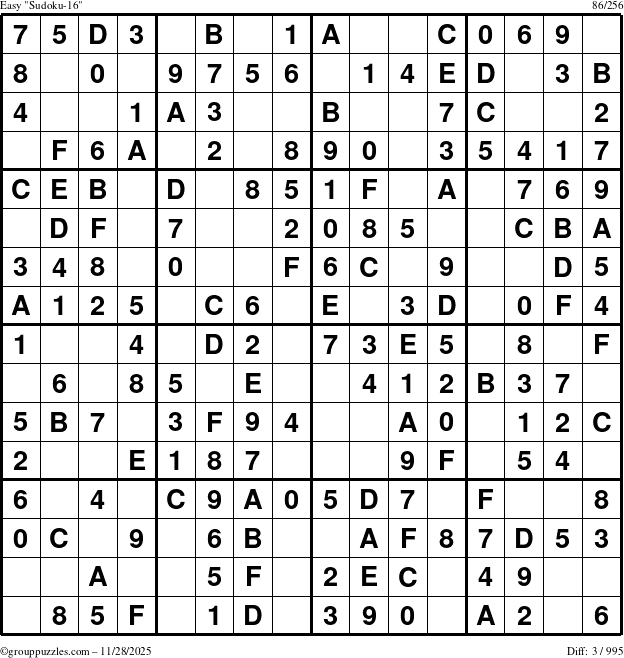 The grouppuzzles.com Easy Sudoku-16 puzzle for Friday November 28, 2025
