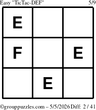 The grouppuzzles.com Easy TicTac-DEF puzzle for Tuesday May 5, 2026
