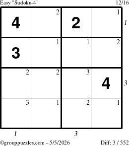 The grouppuzzles.com Easy Sudoku-4 puzzle for Tuesday May 5, 2026, suitable for printing, with all 3 steps marked