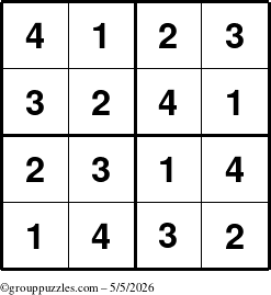 The grouppuzzles.com Answer grid for the Sudoku-4 puzzle for Tuesday May 5, 2026