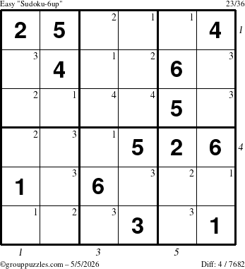 The grouppuzzles.com Easy Sudoku-6up puzzle for Tuesday May 5, 2026 with all 4 steps marked