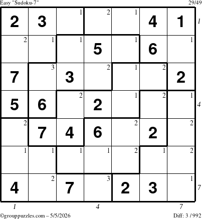 The grouppuzzles.com Easy Sudoku-7 puzzle for Tuesday May 5, 2026 with all 3 steps marked