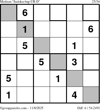 The grouppuzzles.com Medium Sudoku-6up-UR-D puzzle for Saturday November 8, 2025