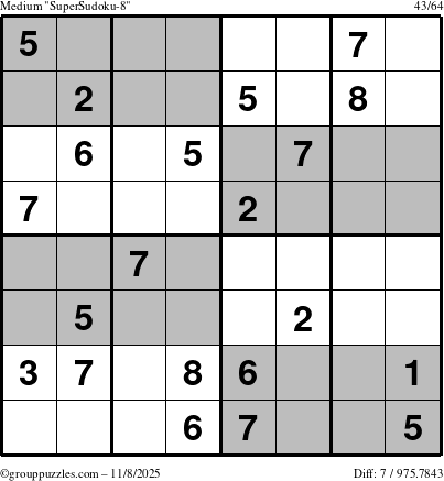 The grouppuzzles.com Medium SuperSudoku-8 puzzle for Saturday November 8, 2025