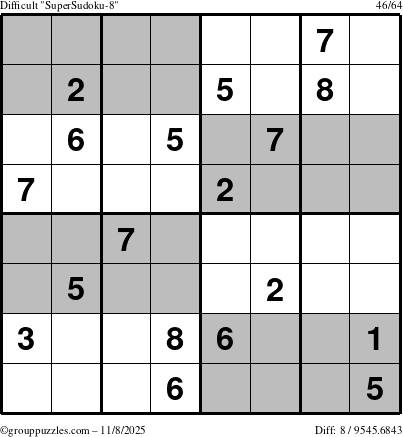 The grouppuzzles.com Difficult SuperSudoku-8 puzzle for Saturday November 8, 2025